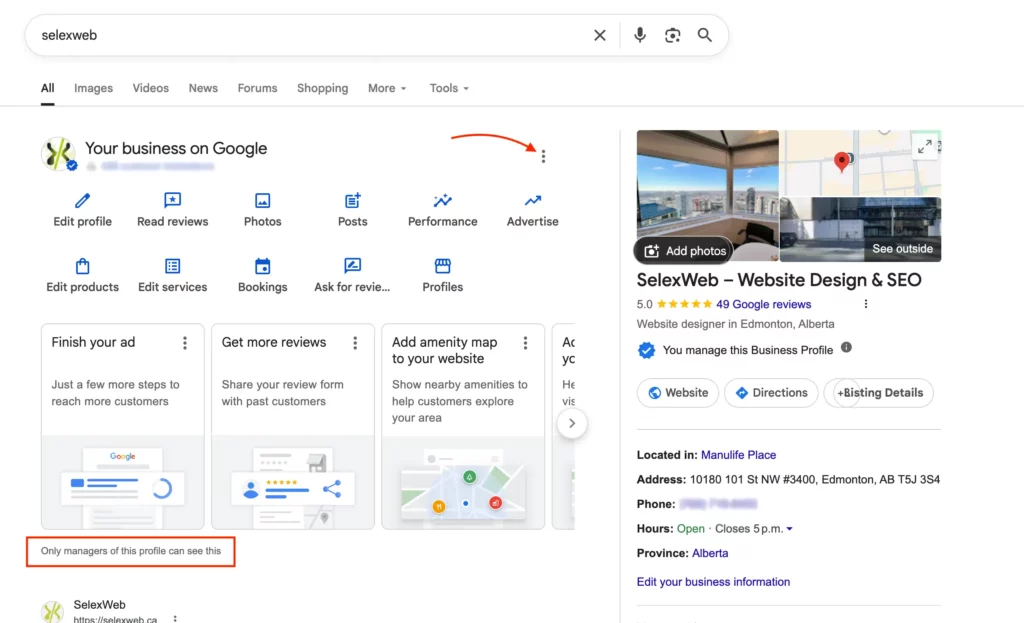 Google My Business Profile from Google Search